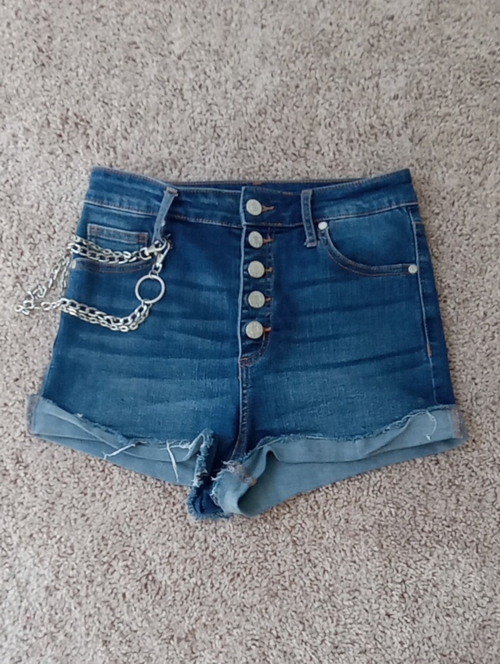 Guess Dark Size 27" High Rise Rhinestones Blue Button-Fly Denim Shorts